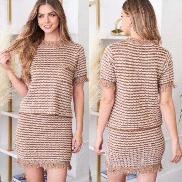 Tops - 2 piece set Brown knit sweater Top & skirt